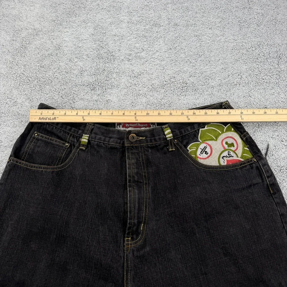 Stone Touch Jeans Mens 34 Black Denim Geisha Kimono Japanese Style Cut Off READ